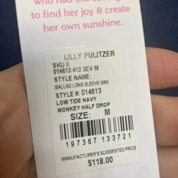 NWT Lilly Pulitzer Size Medium Ballad Sweatshirt Low Tidy Navy Monkey Half Drop - Picture 4 of 11